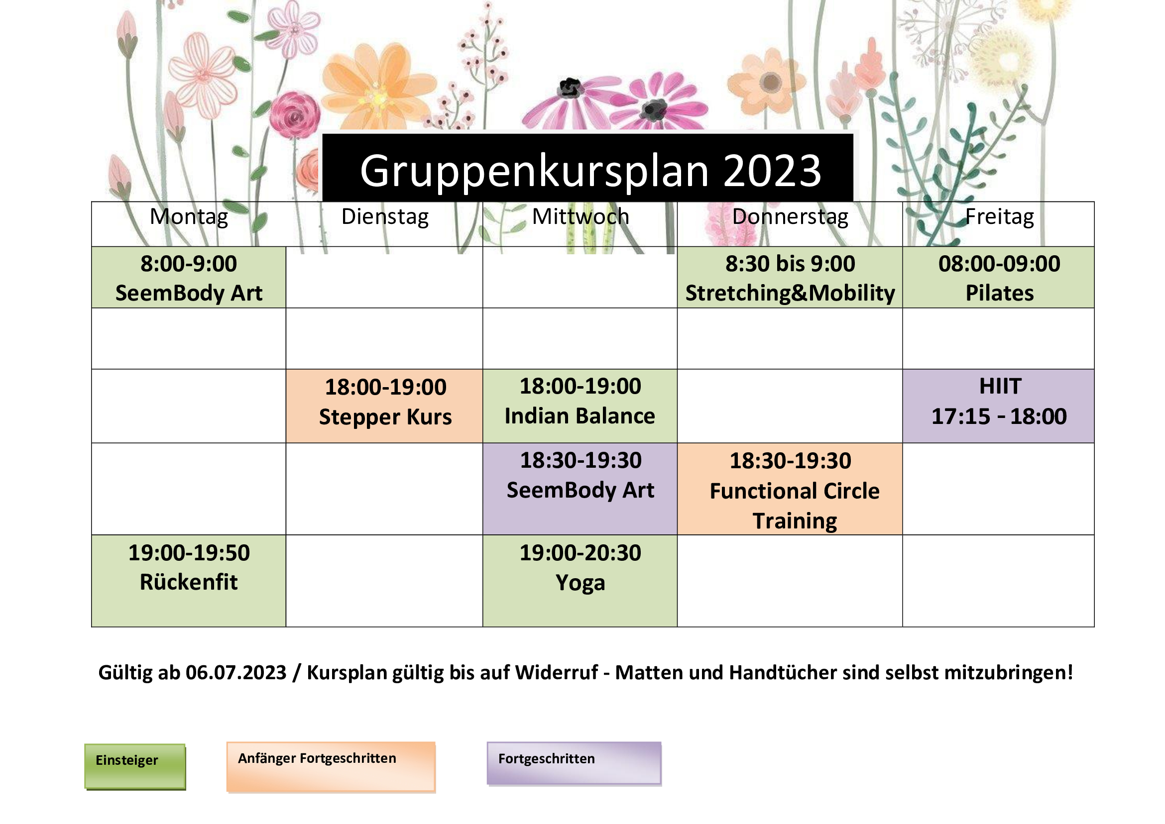 Fitnesskursplan